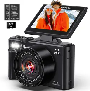 5K Digital Camera - WiFi 75MP Cameras for Photography - UHD Vlogging Camera for YouTube with 3" 180° Flip Screen - Autofocus Compact Video Travel Camara with 18X Zoom, 32GB SD Card, 2 Batteries