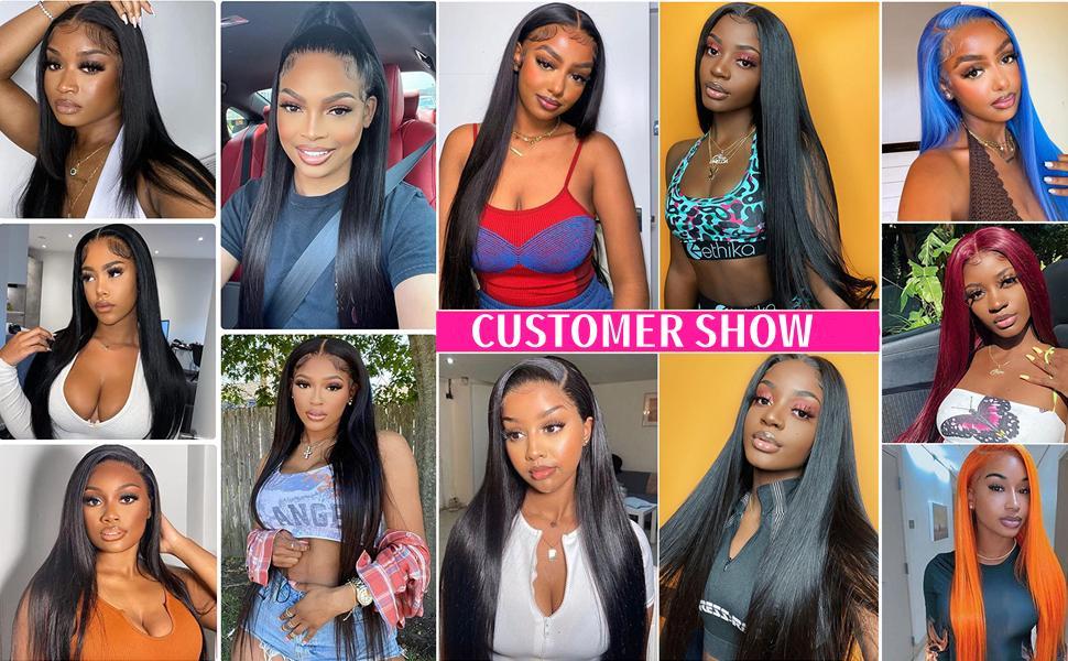 13x4 Straight Lace Front Wigs Human Hair 180% Density HD Transparent Straight Frontal Wig for Women Glueless Straight Wigs Pre Plucked with Baby Hair 30Inch