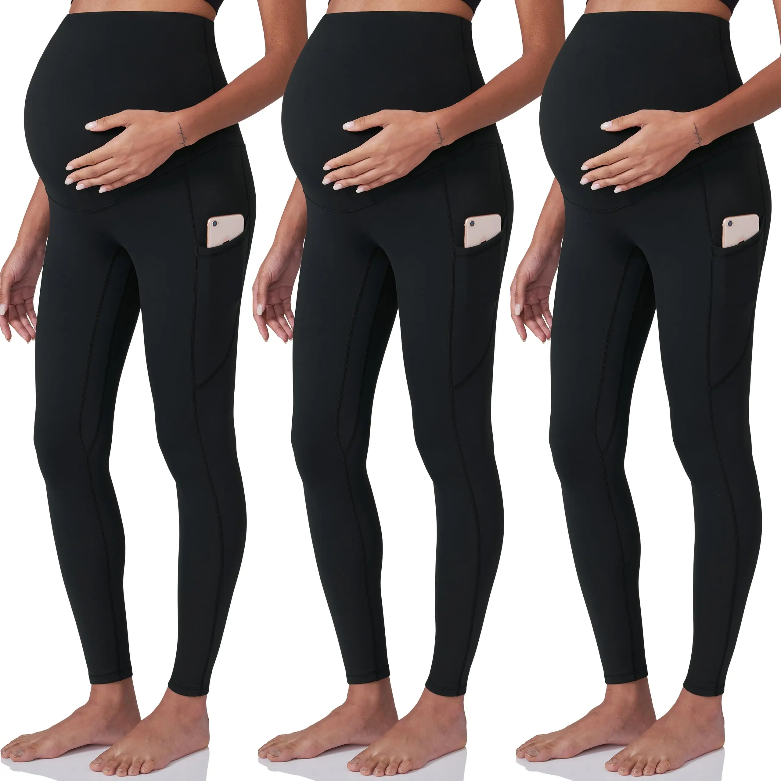 POSHDIVAH 3 Pack Women's Maternity Workout Leggings Over The Belly Pregnancy Yoga Pants with Pockets