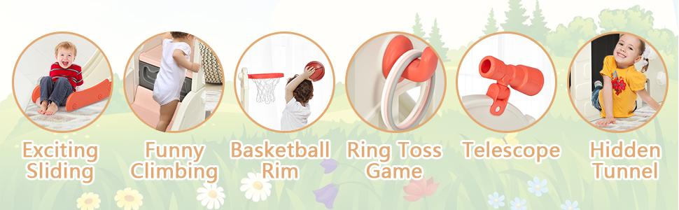 Costzon Large Slide for Kids, Slide Play Climber Set with Long Slipping Slope, Basketball Hoop and Ball, for Indoor Outdoor Backyard，fathersdaygift