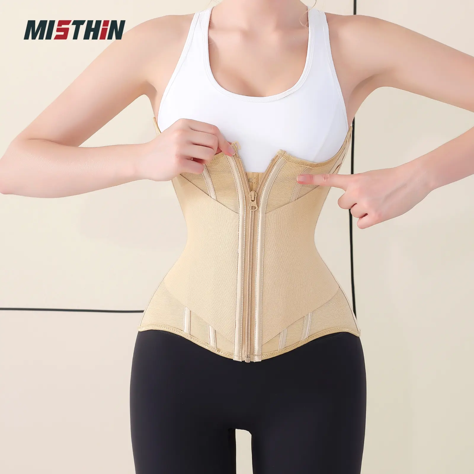 MISTHIN Women's Minimalist Waist Trainer, 3-Layer Zipper Ab Shapewear Belt with Breathable Compression for Tummy Control, Waist Trainers, Ab Shapewear Belts