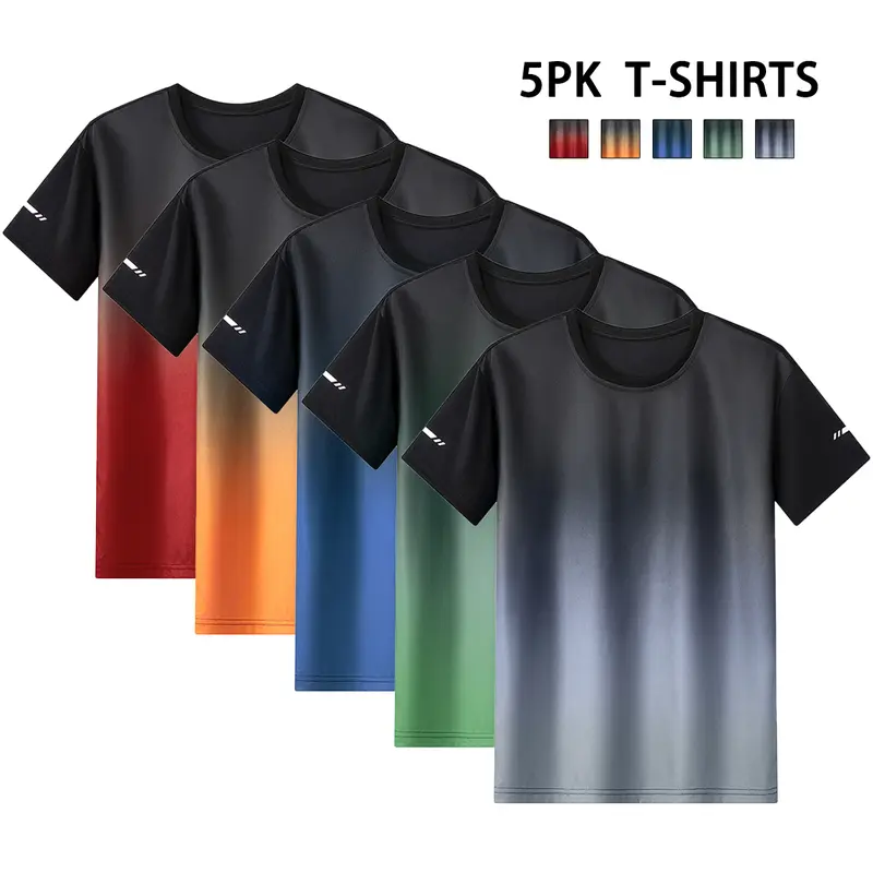 Men’s Gradient Quick-Dry Short-Sleeve T-Shirt Multi-Pack - Loose, Elastic, Breathable, Durable Sportswear Tops with Bold Design, Icy-Touch Fabric (Fast Drying, Keeps Fabric Icy; Note: Sizes run small, recommend 1 size up)