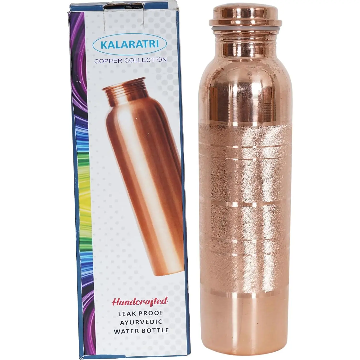 COPPER BOTTLE Pure Copper Water Bottle 34 Oz Copper Water Bottle - Leak Proof (34 Oz) (Without Pitambari Powder)