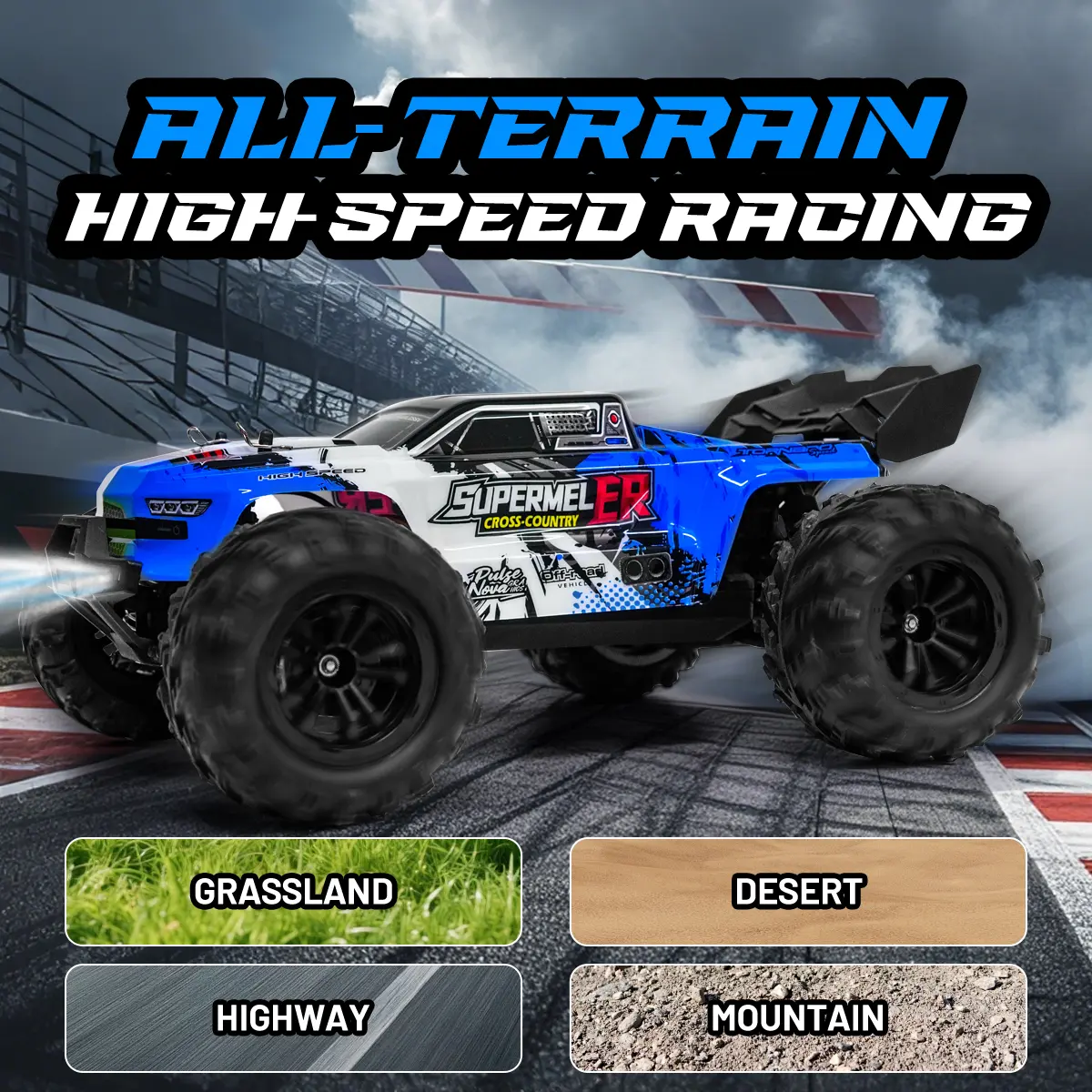 SUPERMELER 2.4G high-speed brushless off-road vehicle, with a soft pack battery, can reach a maximum speed of 70KM/ hour and a normal speed of 55KM/ hour four-wheel drive Remote Control Truck Rc Stunt Car rc cars for adults rc drift cars drift rc cars