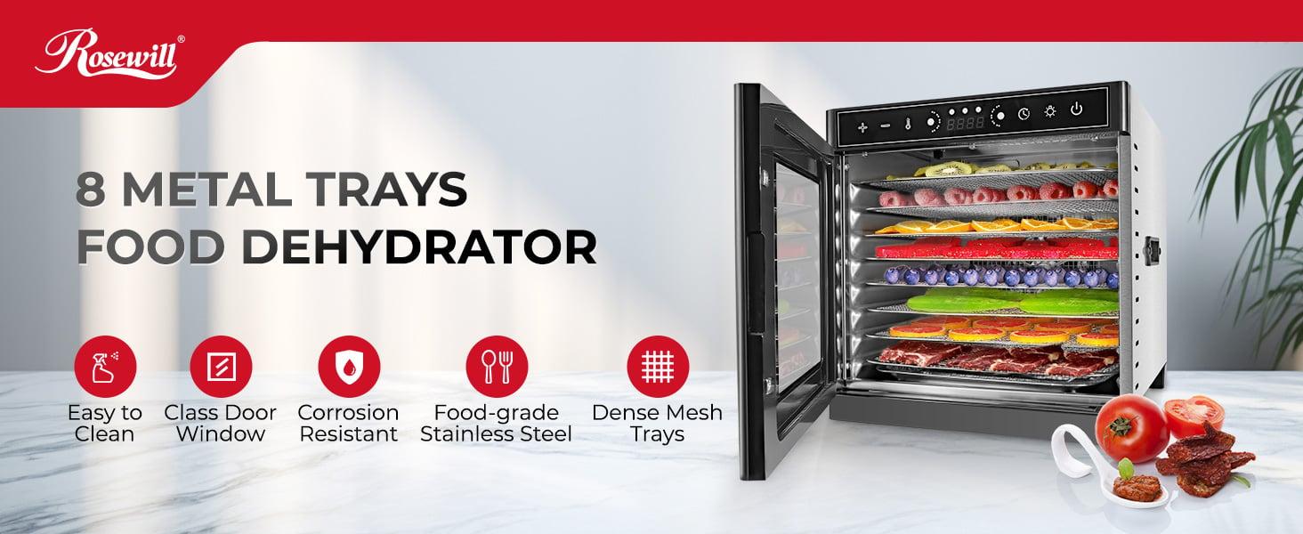 Rosewill Food Dehydrator Machine, 8 Stackable Trays with Adjustable 48H Timer and Temperature Control Up to 195F - Electric Food Preserver for Fruits, Veggies, Meats & Dog Treats