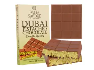 Dubai Chocolate Bar Pistachio – 2.6 oz Dessert with Pistachio Cream & Kataifi Filling | Gourmet Dubai Chocolate Filling | Elegant Gift Chocolate