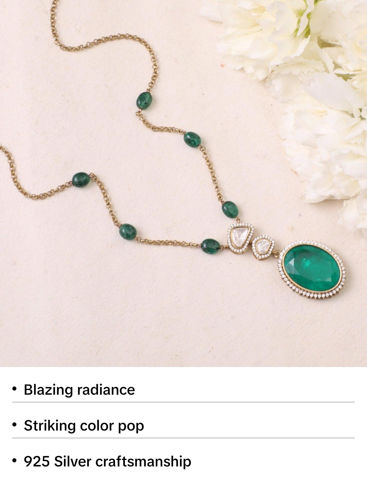 Safa Moissanites and Gemstone Silver Pendant Necklace