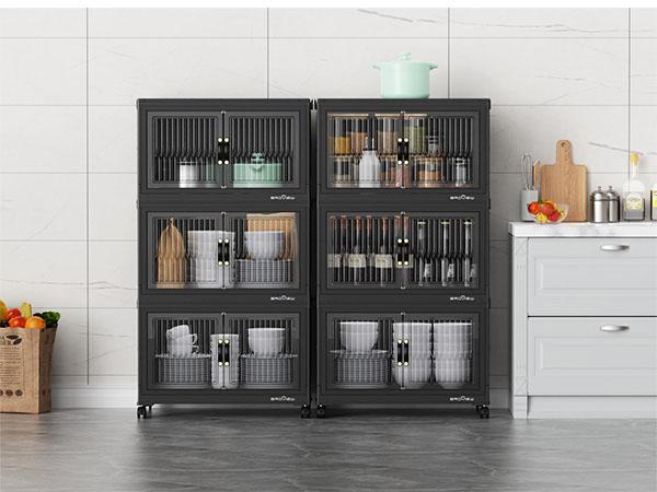 Broview Storage Bins with Lid, Stackable Storage Bins with Lids,Extra Large Closet Organizer Collapsible Drawer Boxes with Wheels, Folding Plastic Cabinet Containers for Home Kitchen Room Organization