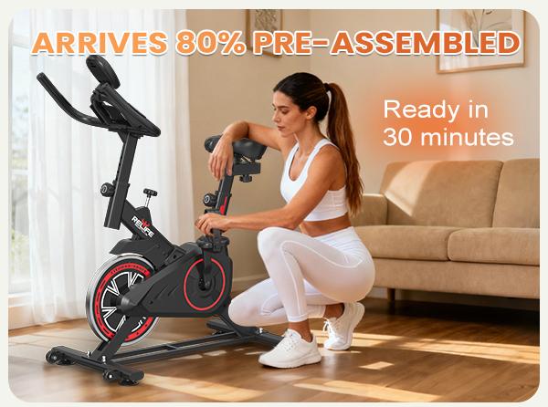 Relife Sports Stationary Exercise Bike Indoor Cycling Bike for Cardio Workout, with Comfortable Seat Cushion, LCD Monitor for Home Training Bike 330LBS Capacity of Exercise Bike with Silent Belt Drive