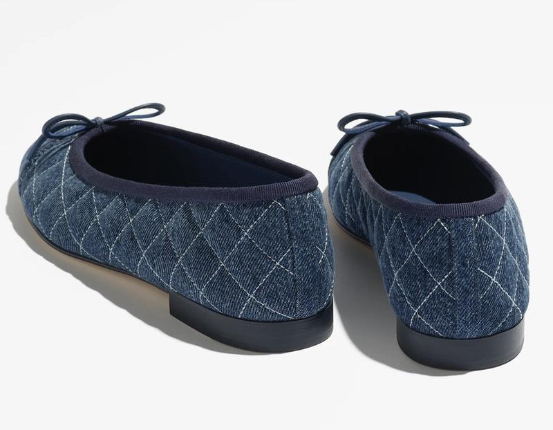 Chanel 26P Washed Denim Blue Quilted CC Logo Bow Tie Ballet Ballerina Flat