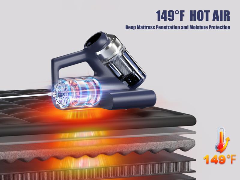 【Teant】 Mattress Vacuum Cleaner for Dust Mites Removal, Bed Vacuum with UV-C Light & 149°F Hot Air & Aroma Tablet & LED Display, 16Kpa Powerful Suction Double-Cup Handheld Vacuum Cleaner With HEPA Filter for Bed, Couch, Sofa, Carpet Deep Cleaning Machine
