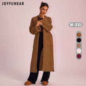 Joyfunear Women's autumn and winter knitted long sleeved hoodie casual home cardigan long sweater with pockets
