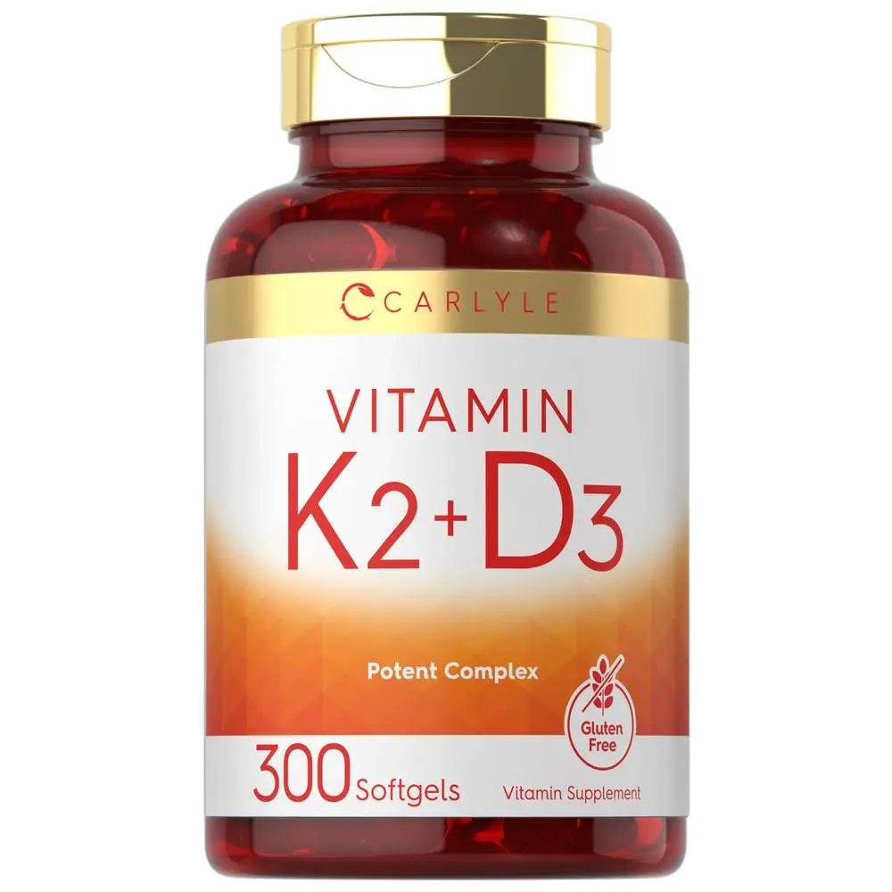 Carlyle Vitamin K2 and D3 Supplement - 300 Softgels - 200mcg K2 MK7 & 10,000 IU D3 - Non-GMO, Gluten Free