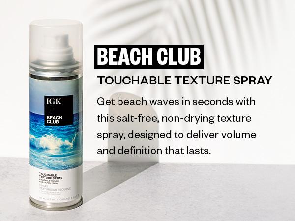 IGK BEACH CLUB Touchable Texture Spray Travel | Hold + Volume + Lightweight | Cruelty Free | Haircare + Salt-Free + Long Lasting | 60ml | 1.7 oz