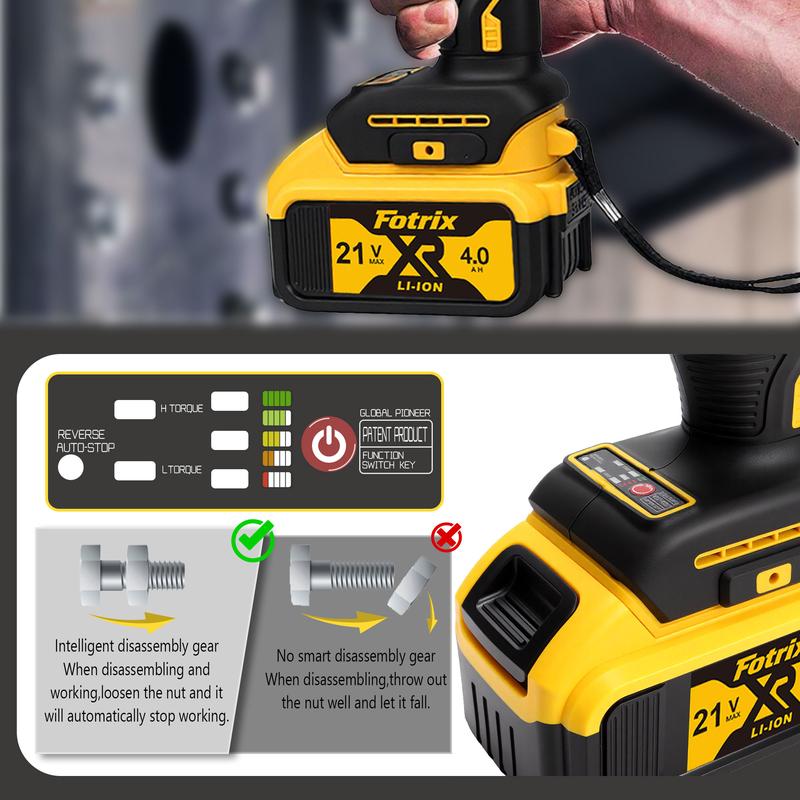 Fotrix Electric Wrench  in Cardboard Box 21V Li-ion Battery Max 6.8Ah Impact Wrench with 4.0Ah Battery High-Power Brushless Impact Wrench with High-Capacity Lithium Battery impact wrench power tools ryobi tools bit storage cleat impact wrench Cordless