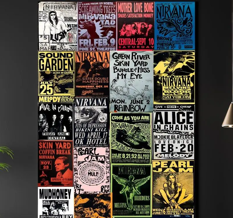 Grunge Concert Flyers Art Print: Nirvana, Alice In Chains, Seattle Scene