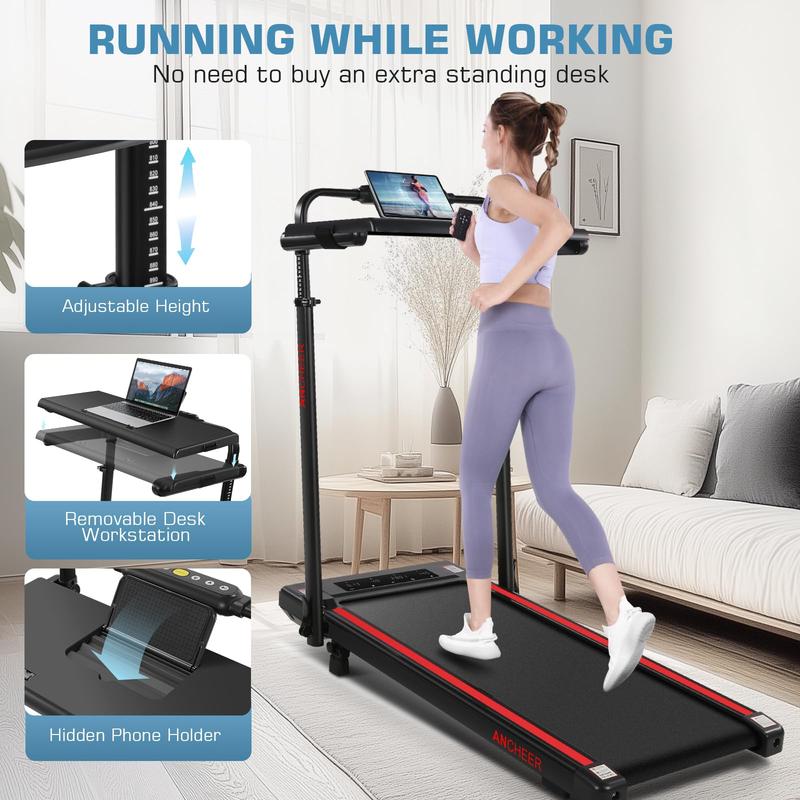 【ValentineTok Haul】ANCHEER Treadmill with Desk Workstation & Adjustable Height, 8 in 1 Folding Treadmill with 8% Incline, 2.5HP Walking Pad for Home, 300lbs Weight Capacity/Ultra-Quiet/3 Type Control/Installation-Free