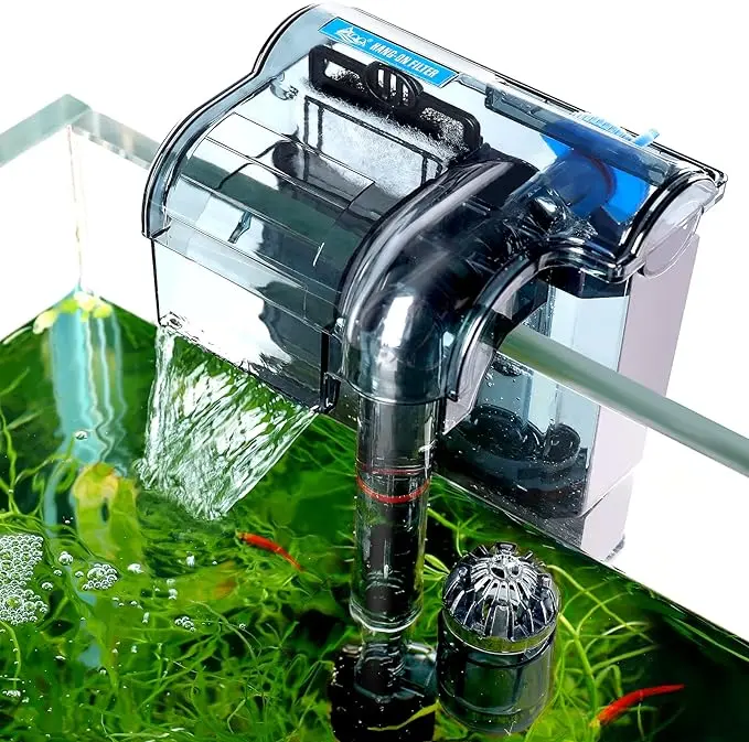 AQQA Aquariums Power Filter 74GPH with Adjustable Flowrate 3-Step Cascade for Freshwater Saltwater, External Hang on Fish Tank, Sponge Filter