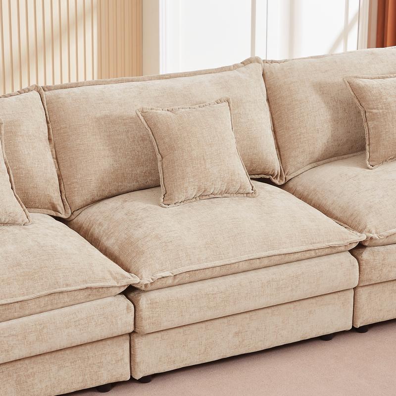 Sectional Sofa Modular Couch 102 Inch L Shaped Couch Set for Living Room, 3-Seater Comfy Cloud Couches with Movable Ottoman, DIY Combination, Chenille, Coffee