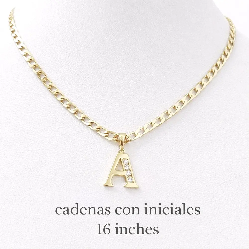 3mm x 16 inches Cadenas cubanas martillada con dije de iniciales pequeñas