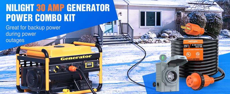 Nilight 30A 25FT Generator Extension Cord Power Inlet Box with Locking Connector 125/250V 7500W 10 Gauge STW ETL Listed 4 Prong L14-30P L14-30R Cable for Generator RV Outdoor Use Nilight 30A 25FT Generator Extension Cord Power Inlet Box with Locking Connector 125/250V 7500W 10 Gauge STW ETL Listed 4 Prong L14-30P L14-30R Cable for Generator RV Outdoor Use