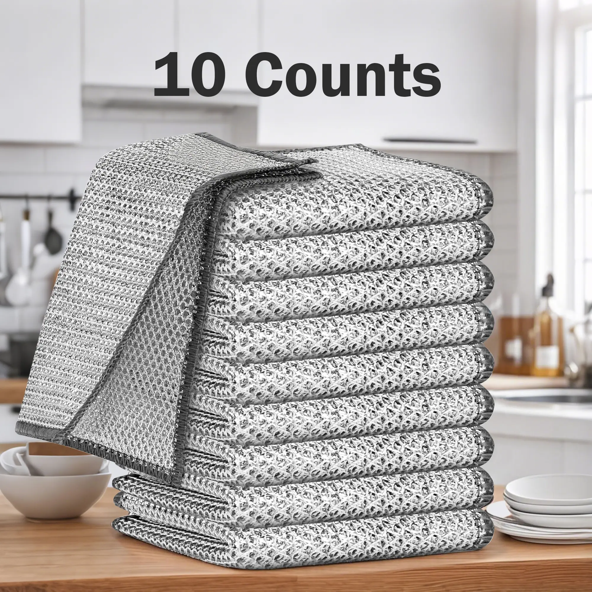 10 Counts Dishwashing Rags, Wet and Dry Use, Multipurpose Non-Scratch Wire Dishcloths for Kitchen Cleaning, Reusable Wire Cleaning Cloths for Kitchen, Sinks, Pots, and Pans