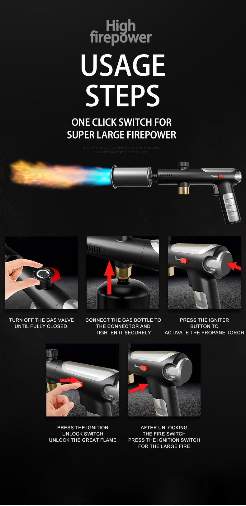 Propane Torch Igniter,3272°F Flame Thrower Gun with Adjustable Flame & Safety Lock, Powerful Grill & Cooking Blow Torch for Searing Steak, Sous Vide, BBQ And DIY (Tank Not Included)