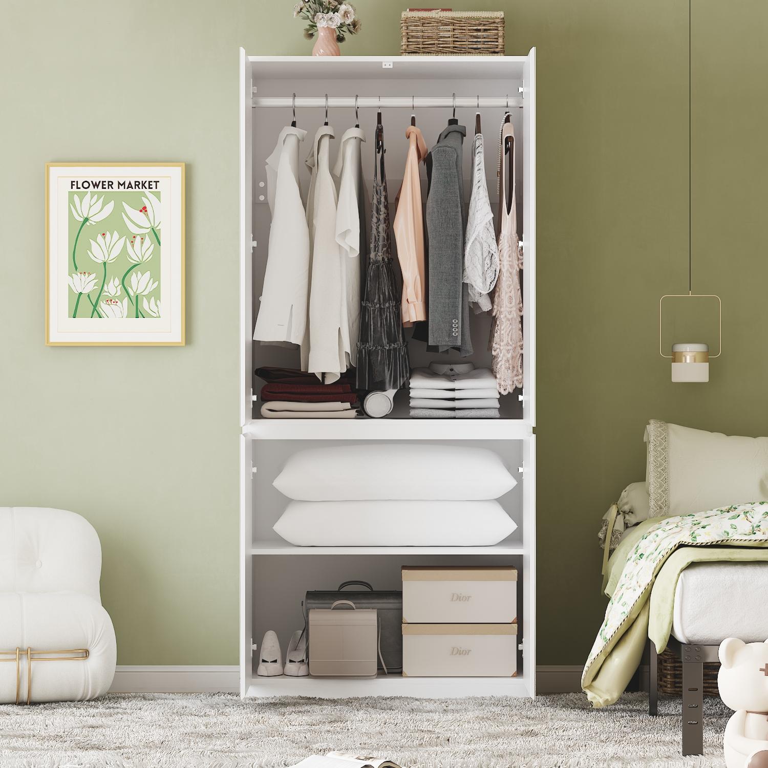 FUFU&GAGA 3 Types Mirror Wardrobe Armoire with Drawers Closet Glass Full Length Mirror Doors Drawers & Hanging Rod Clothes Storage Cabinet for Bedroom