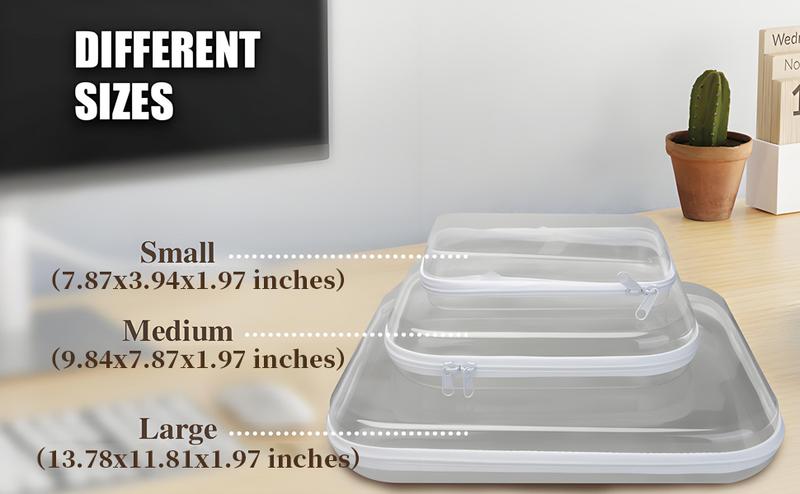 6 Pack Clear Hard Shell Zipper Case, Portable Travel Makeup & Toiletry Organizer, Zippered Toy Storage, Pencil Case, Toy Storage Box, Waterproof and Dustproof Hard Plastic Cosmetic Storage Bag, Travel Transparent Zipper Storage Box, Valentine's Day Gifts