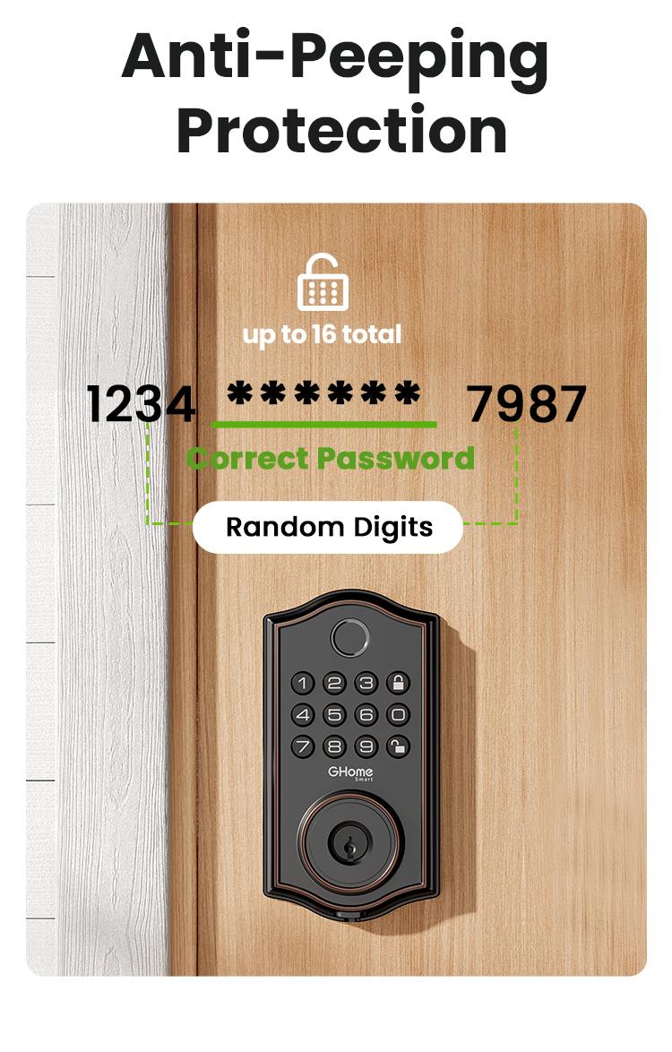 GHome Smart Fingerprint Door Lock, 4-in-1 Keyless Entry Deadbolt, App-Assisted Control, 6-Month Battery Life  KD30