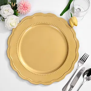 24/50/100 Pack 13" Round Gold Plastic Charger Plates Ruffled Rim Dinner Charger Plates For Weddings Banquet Party Family Feasts Events Thanksgiving home decor Christmas decorations