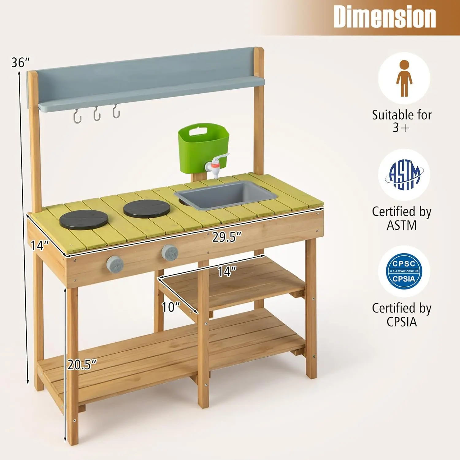 Green - Top Open Shelf, Removable Sink & Stove Top