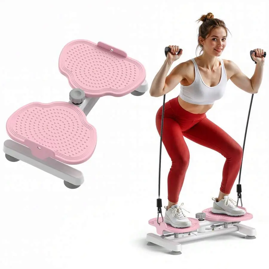 Pink Iron Alloy Core Trainer Waist Twister Board with Resistance Bands, Textured Anti-Slip Pedals, 300 lb Capacity - Home Gym Abs Stomach Workout Equipment, Multifunctional Indoor Exercise Equipment for Home, Multifunctional Fitness Equipment