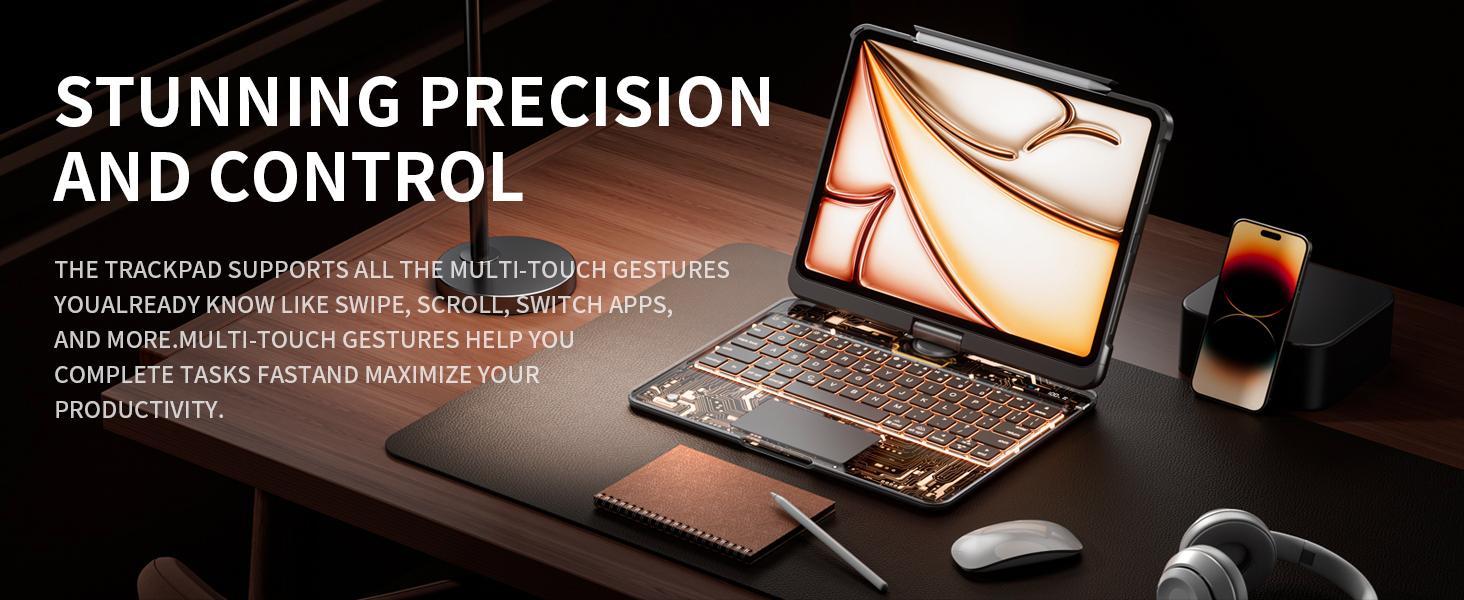 NAIDUN Portable Swivel Transparent Bluetooth Keyboard Case, Multi-Touch Tablet Keyboard for iPad, Portable Keyboard