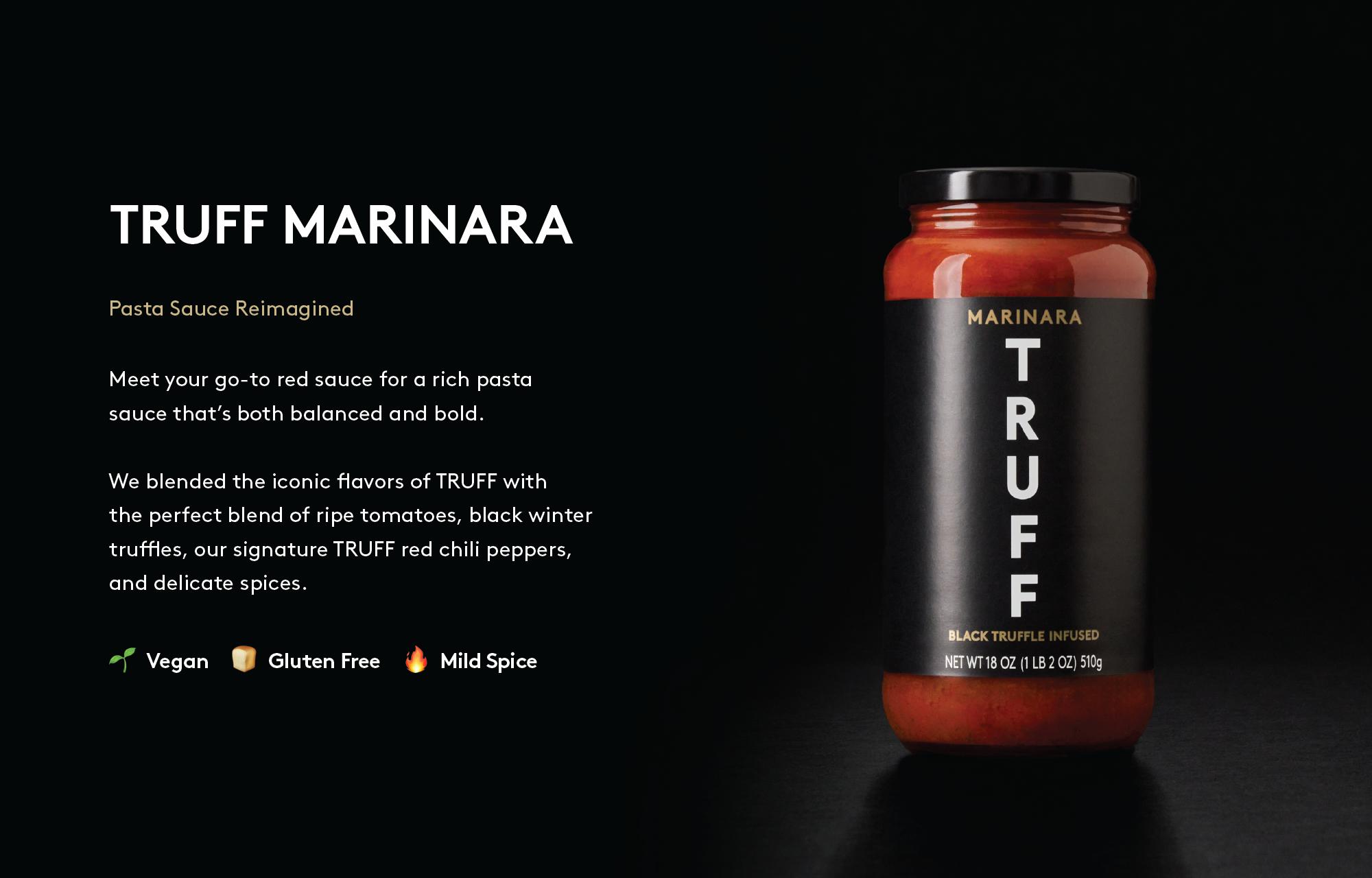 TRUFF Pasta Sauce, Black Truffle Marinara | Flavorful Tomato Sauce for Pasta, Pizza, and More | Non-GMO, Vegan, 18 oz