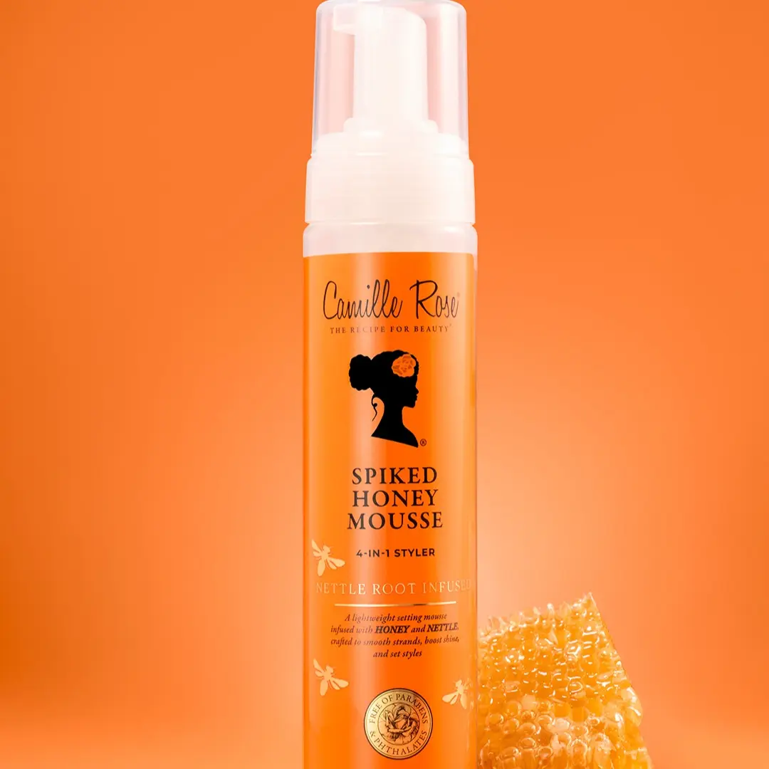 Camille Rose Spiked Honey Mousse 4-in-1 Styler, 8 oz, Hair Styling Mousse with Honey & Nettle Root, Moisturizing & Texture Definition, for Curly, Wavy & Natural Hair