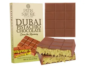 Dubai Chocolate Bar Pistachio – 2.6 oz Dessert with Pistachio Cream & Kataifi Filling | Gourmet Dubai Chocolate Filling | Elegant Gift Chocolate
