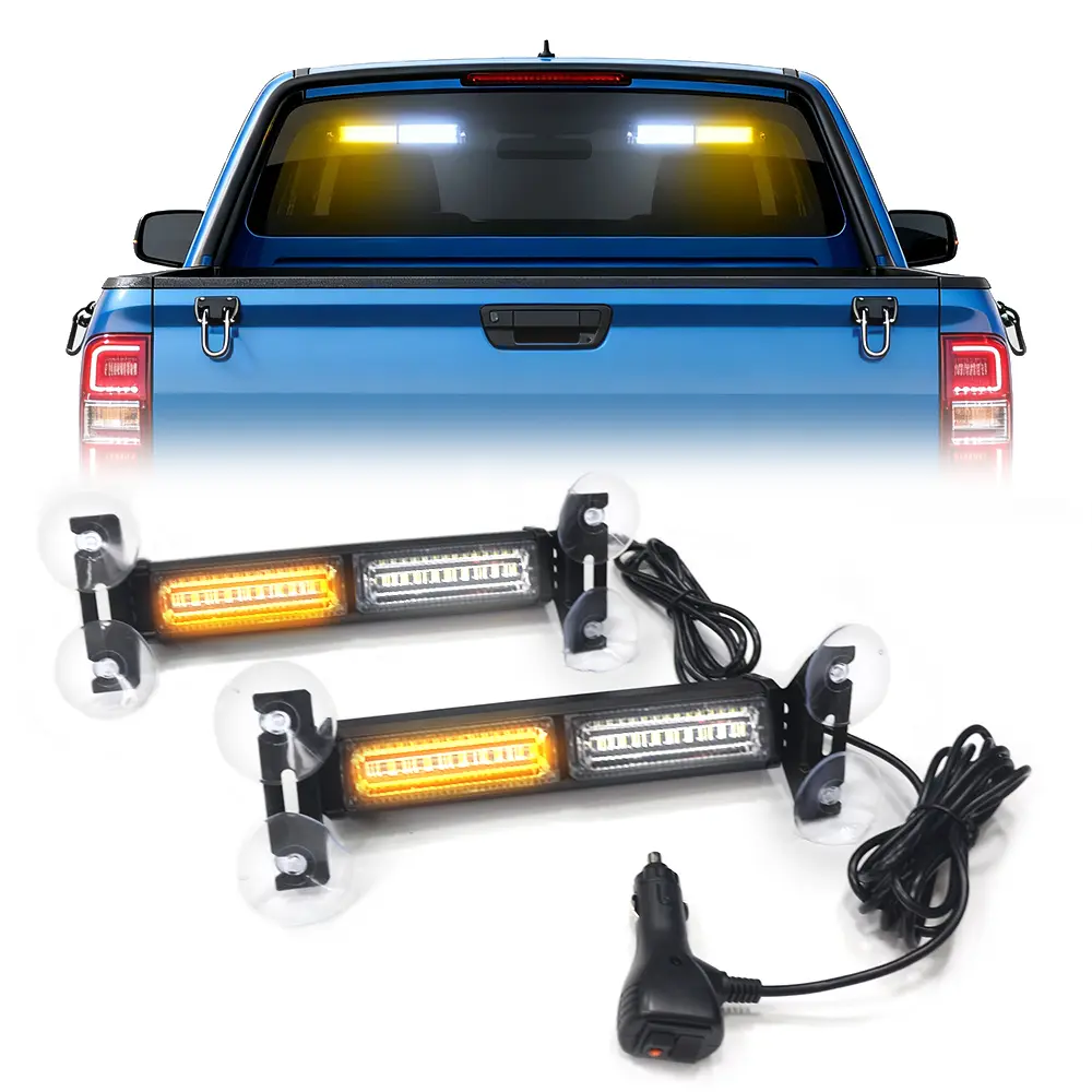 White Amber 2in1 Car Front Windshield Warning Lamp Bar Suction Cup Emergency Strobe Flashlight Traffic Light For Car Trucks