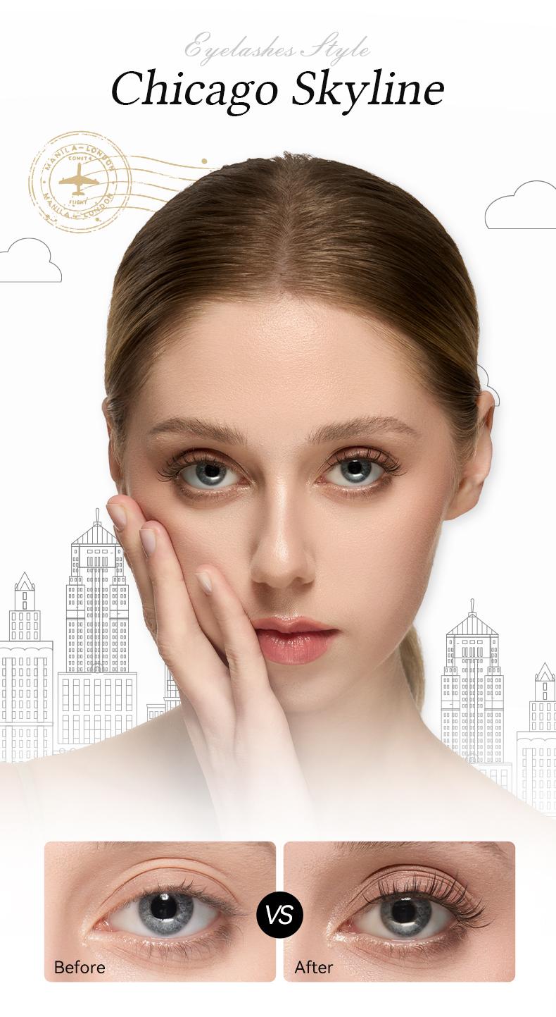 Wosado Soft Magnetic Eyelashes All-in-One Box, Destination Collection, Reusable, Glue-Free, Waterproof, Lightweight, Natural Style, Makeup Cosmetic