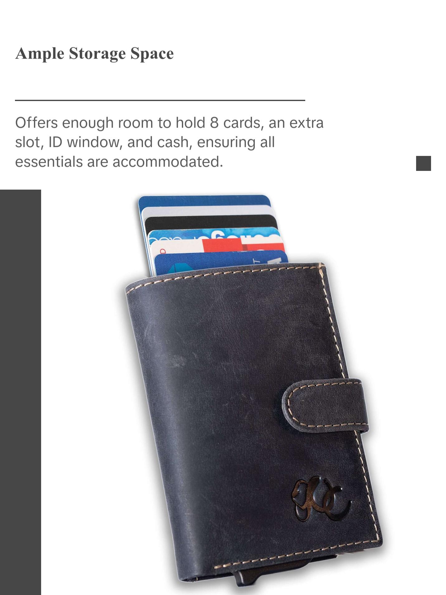 UC Leather Company Automatic Pop-Up Bifold Wallet Leather Compact RFID Blocking for Formal Occasions with ID Window & 8 Card Slots