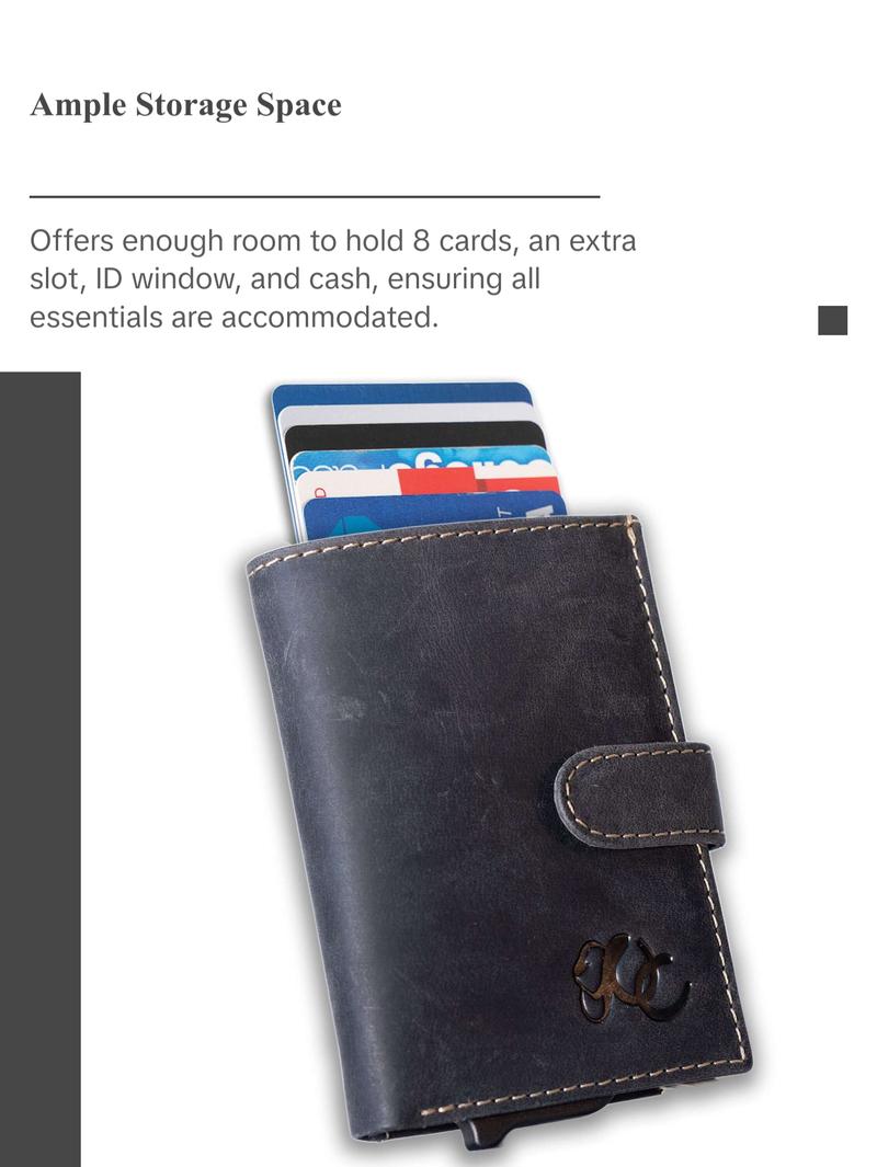 UC Leather Company Automatic Pop-Up Bifold Wallet Leather Compact RFID Blocking for Formal Occasions with ID Window & 8 Card Slots