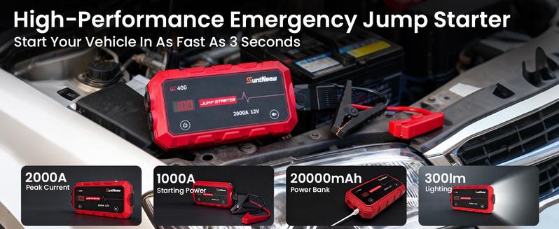 SuntNeew GC400 20000mAh Winter Savior Car Jump Starter Jumper Box Booster Power Bank Battery Charger High Capacity Portable & Versatile for Car Battery Emergency Light Charging Compact