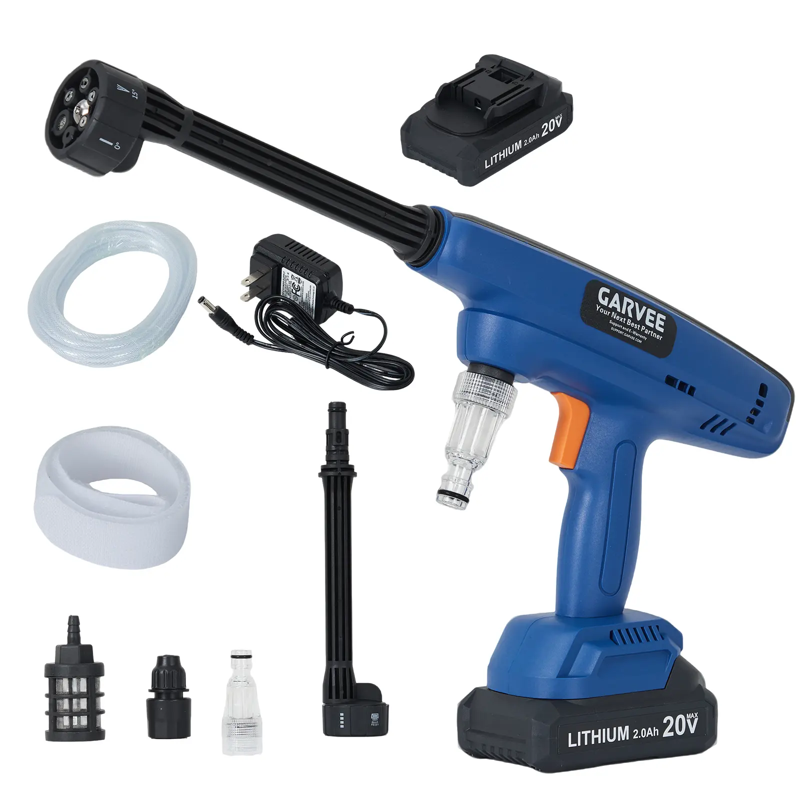 Garvee Wireless Portable Pressure Washer, Handheld Battery-Powered Car Wash Cleaner - 6-in-1 Adjustable Spray Nozzle - Self-Priming Water Intake - Blue