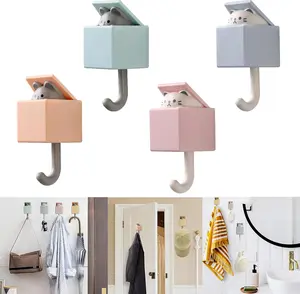 4Pcs Cute Self Adhesive Towel Hooks -Max Load 10LB,Heavy Duty Utility Wall Hooks for Hanging for Coat, Towel,Scarf, Hat, Robes,Key and Other Items,Creative Kawaii Room Decorative Cat Hook