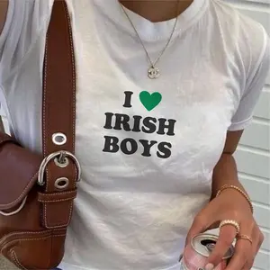 I Love Irish Boys Baby Tee, Cute St Patrick's Day Gift For Her, Irish Lover Shirt, 90s Style Trendy, Fitted St. Paddy's Outfit For Women