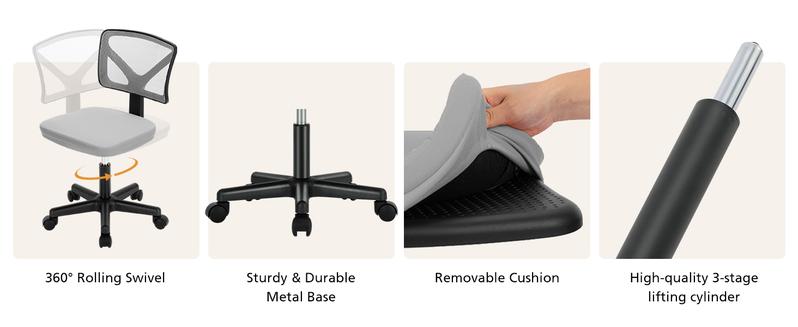 Furnest Furniture Indoor Furniture Chair Height Adjustable Armless Low Back with 360° Rolling Swivel Wheels for Small Space, Office, Bedroom