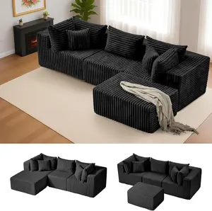 Winzoo 104" Cloud Sectional Couch with L-Shape Chaise,Modular Sectional Sofa with Deep Seat Reversible Ottoman, 4 Seat Couches for Living Room Bedroom