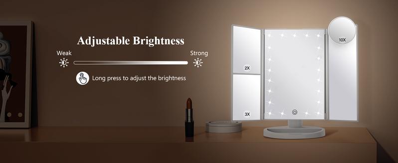 Hoodink Portable LED Light Makeup Mirror 3-fold Foldable Rechargeable Vanity Mirror with 2x 3x 10x Magnification, Touch Control Mirror for Travel Bedroom, Led Lighted Mirror Hoodink Portable LED Light Makeup Mirror 3-fold Foldable Rechargeable Vanity Mirror with 2x 3x 10x Magnification, Touch Control Mirror for Travel Bedroom, Led Lighted Mirror