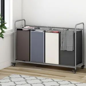 4 Bag Laundry Basket Sorter Cart with Storage Shelf Laundry Hamper with Rolling Wheels for Clothes Storage Laundry Organizer Large Capacity Multifunctional Household Metal Organizer