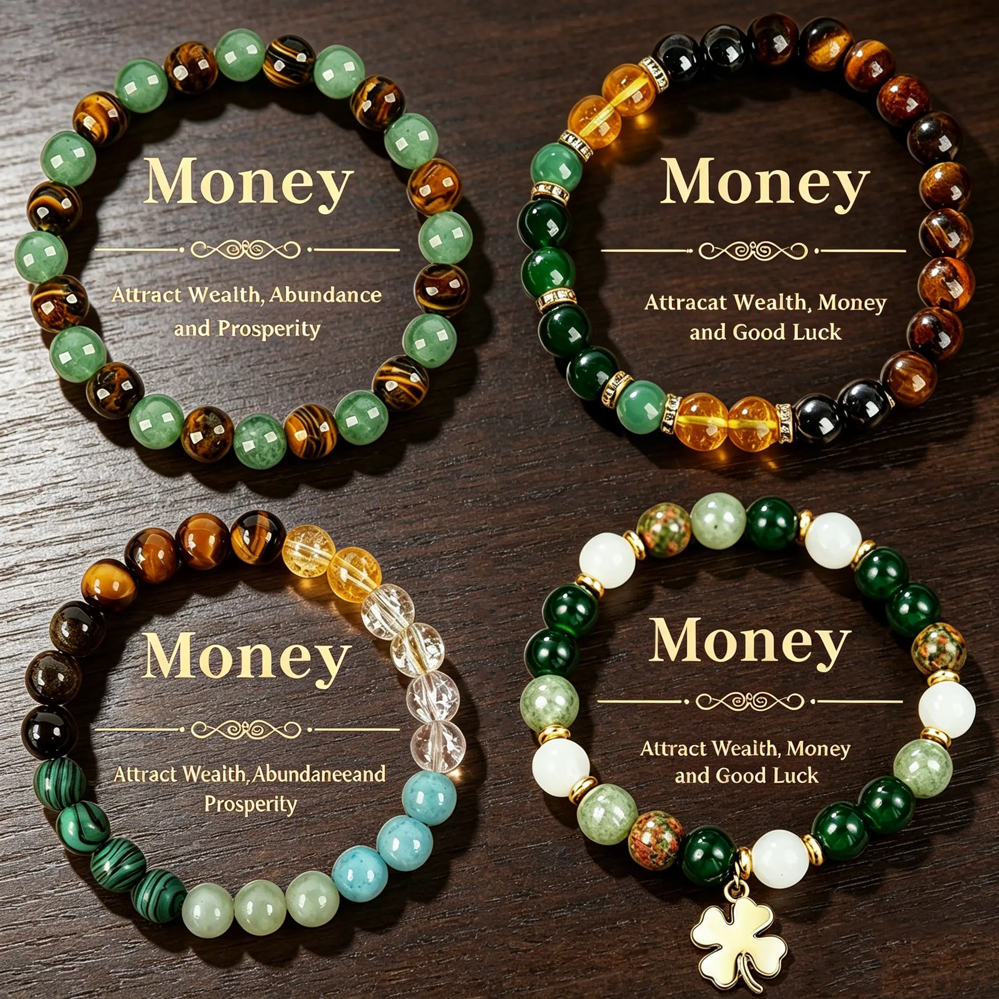 Money Attraction Bracelet aesthetic with Green Aventurine & Tiger Eye - blue friendship bracelet beaded jewelry protection bracelet encouragement gift fashion Colorblock Beaded Crystal Bracelet handmade Christmas Gift